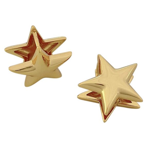 14K Gold Plated Celestial Star Hypoallergenic Huggie Style Earrings NEW - Picture 3 of 5